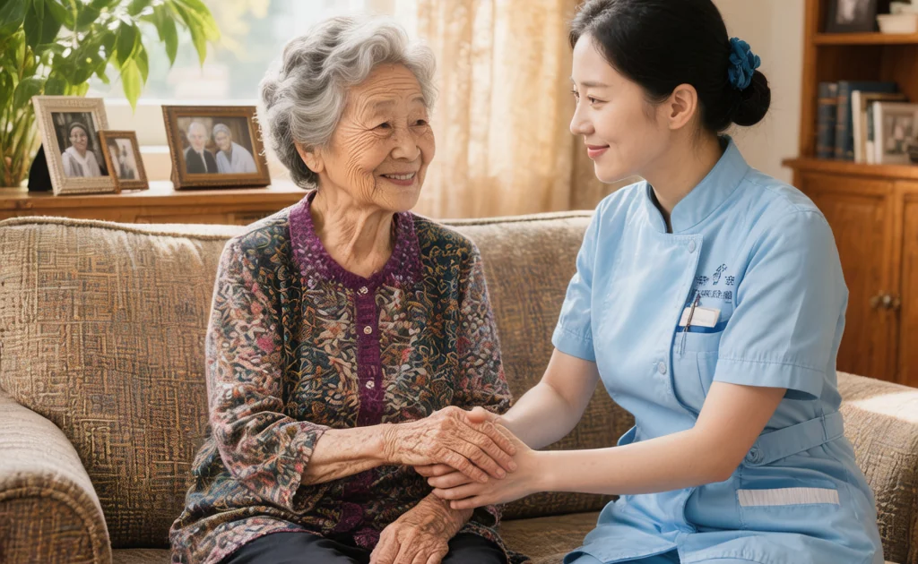 好老师康养护理员温馨陪伴老人，家庭式养老服务实景